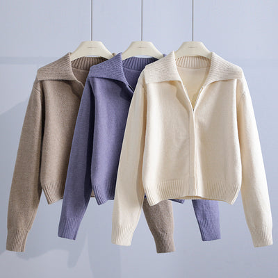 Women's Fashion Loose Retro Lapel Zipper Sweater