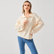 Women's Casual Ruffle Trim Half Zip Sweatshirt