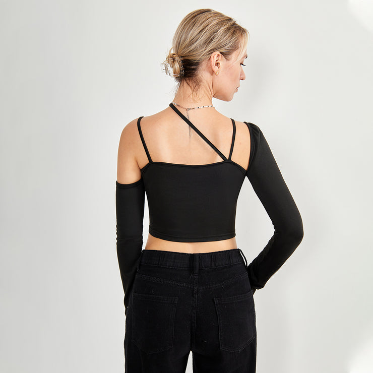 Long Sleeve Top Cut Out Asymmetrical Neck