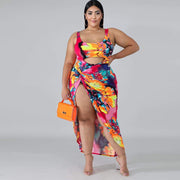 Plus Size Swimsuit One-piece Skirt Print Plus Size Swimsuit