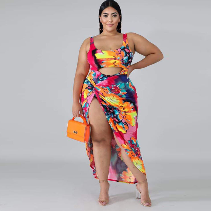 Plus Size Swimsuit One-piece Skirt Print Plus Size Swimsuit