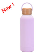 500ml Small Mouth Vacuum Cup Portable Handle Bamboo Wood Cover Water Cup Water Bottle