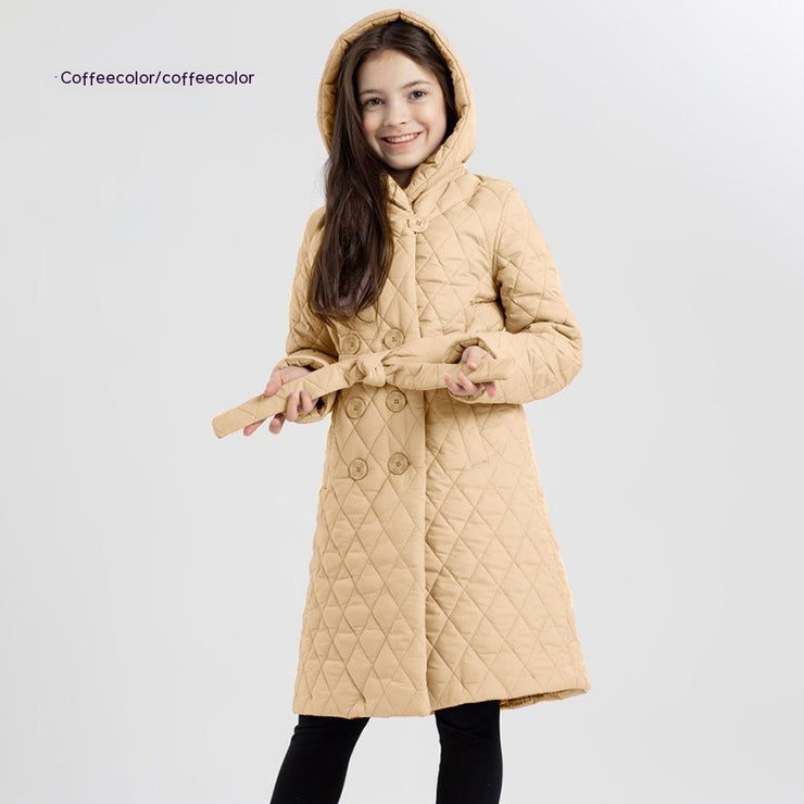 Long Coat Stand-up Collar Cotton-padded Clothes Warm And Windproof Children