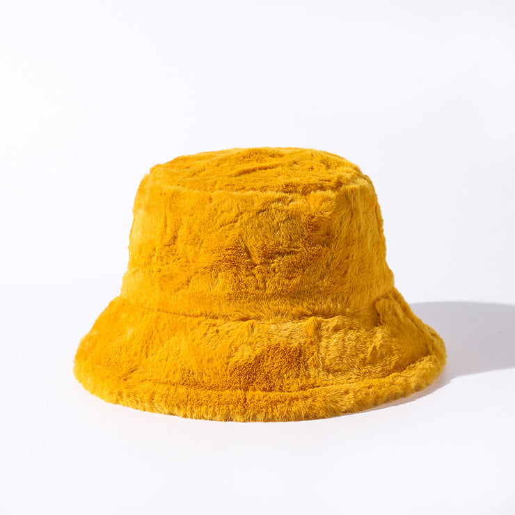 Children Solid Color Plush Bucket Hat