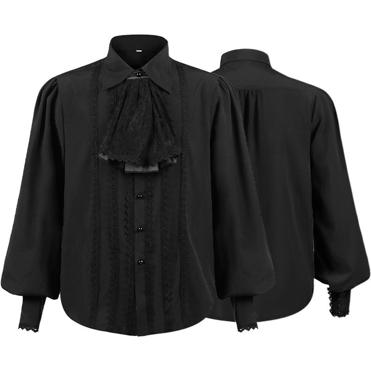 Punk Retro Shirt Men's Solid Color Pleated Lace Fake Collar Long Sleeve Loose  Shirt