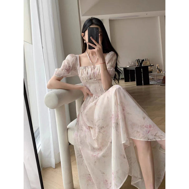 Women's Fashion Square Collar Chiffon Dress