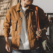 Japanese-style Retro Casual Polo Collar Workwear Khaki Coat