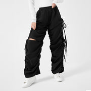 Street Drawstring Hole Casual Loose Wide Legs Cargo Pants