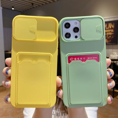 Pure Color Card Sliding Window Mobile Phone Case Protective Cover