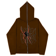 Dark Goth Original Spider Print Zipper Sweatshirt Hoodie