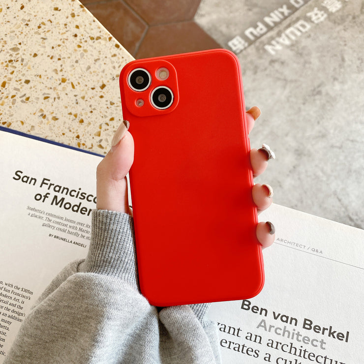 Simple Solid Color Straight Edge Liquid Silicone Phone Case