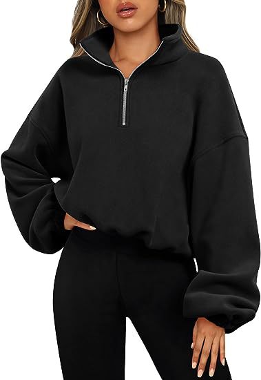 Loose Sport Pullover Hoodie Women Solid Color Zipper Stand Collar Sweatshirt Thick Warm Clothing