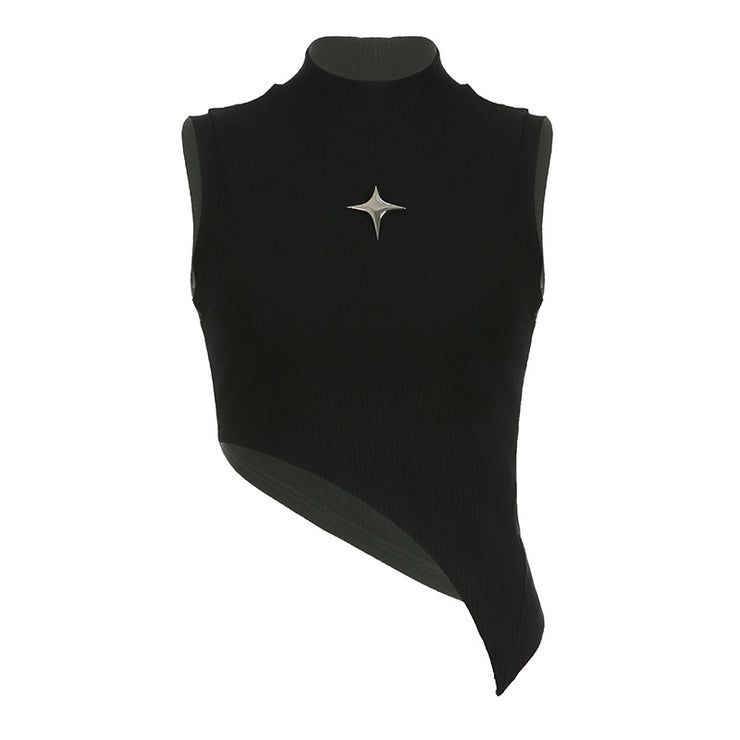 Metal Five-pointed Star High Neck Irregular Slimming Base Vest