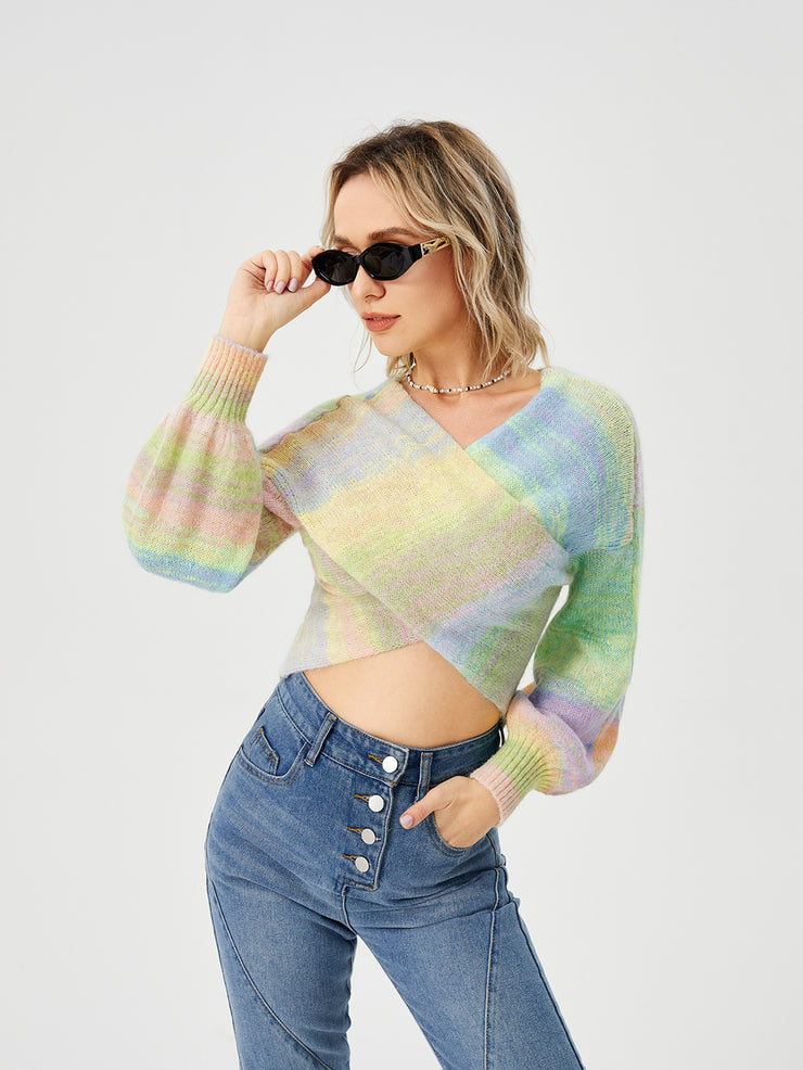 Women's Loose Casual Rainbow Stretch Off Shoulder Sweater