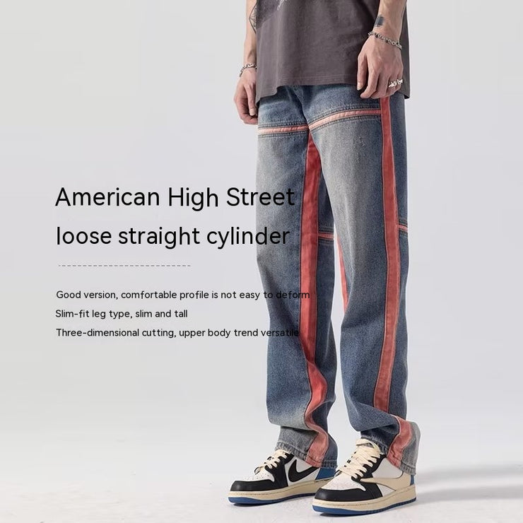 Men's Trendy Jeans Stitching Vertical Stripes