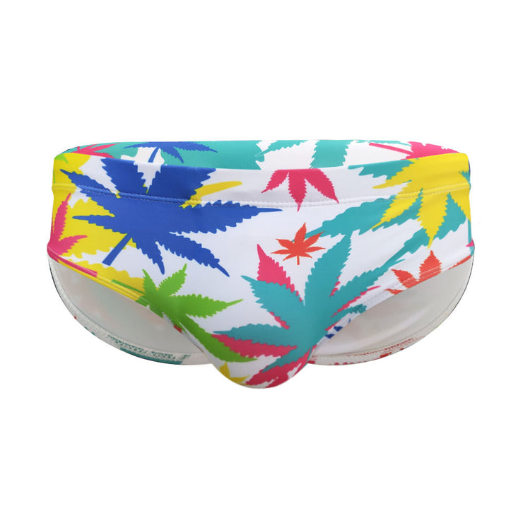 White Background Colorful Maple Leaf Printing Swim Briefs