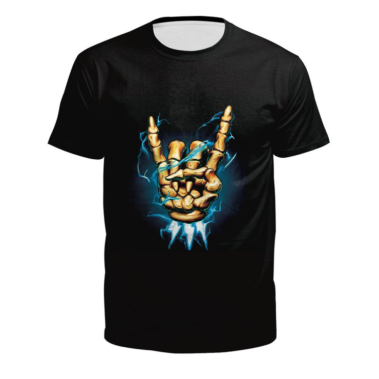 Men's Casual Round Neck Personalized Skull Skeleton Digital Printing Short Sleeve