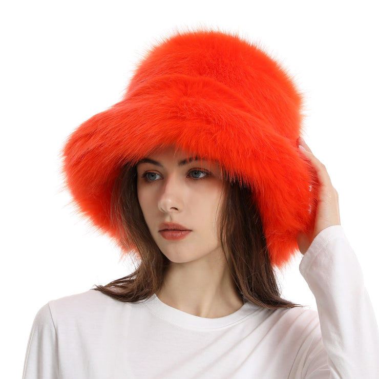 Warm Fisherman Hat Women's Wide Brim Thickened Solid Color Plush Bonnet