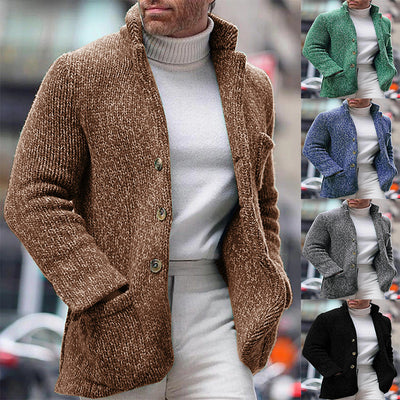 Autumn And Winter European And American Men's Knitted Cardigan Stand Collar Coat