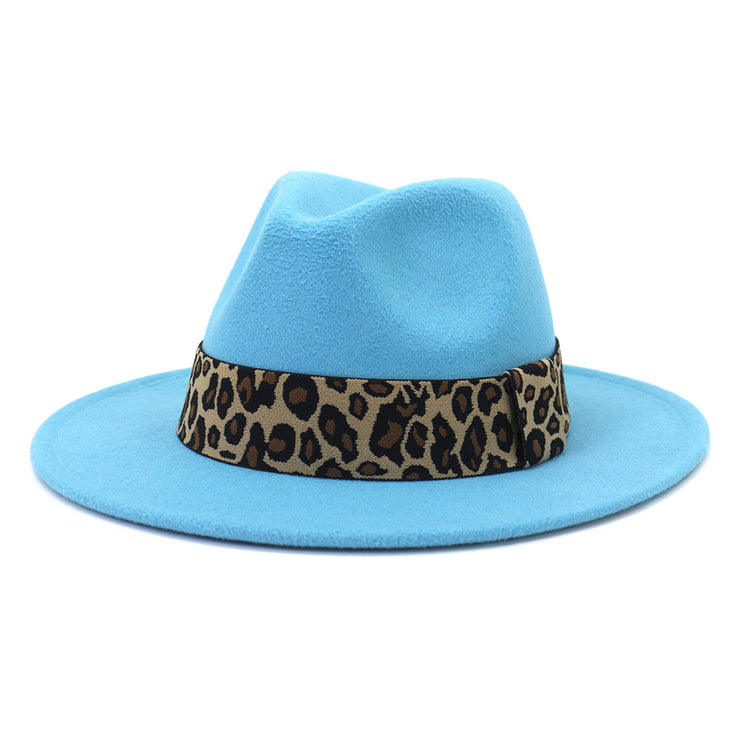 British Style Wool Leopard Print Wide-brimmed Hat