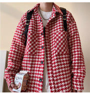 Men's Casual Woolen Jacket Hong Kong Style Ing Trend Fashion Houndstooth