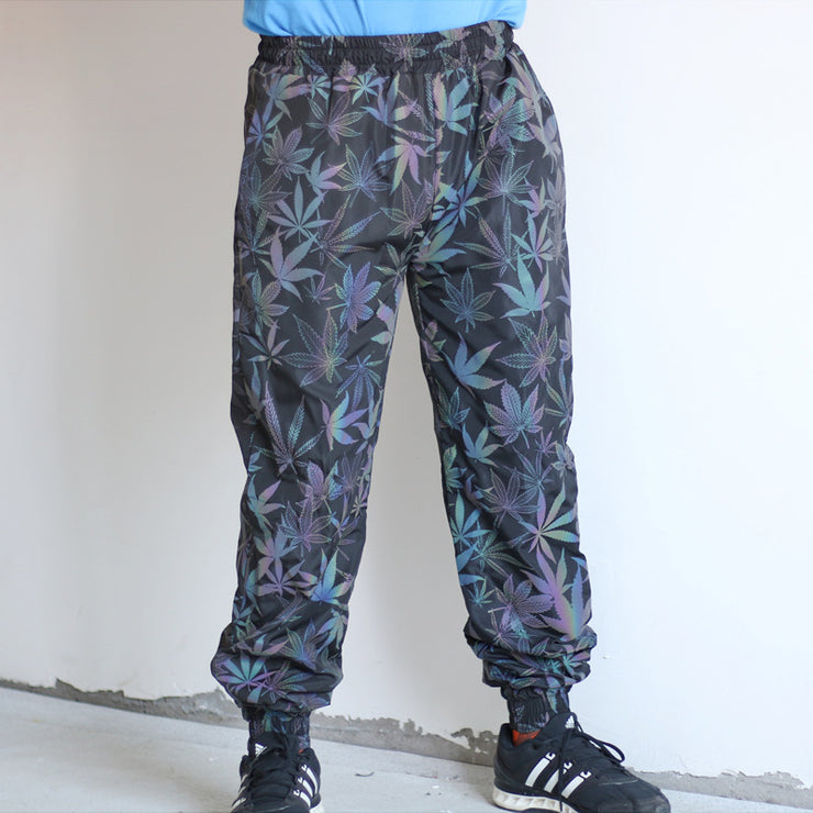 Colored Maple Leaf Reflective Pants Men's Loose Tappered Sweatpants