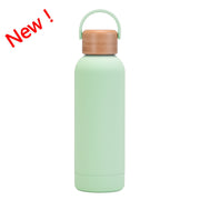 500ml Small Mouth Vacuum Cup Portable Handle Bamboo Wood Cover Water Cup Water Bottle