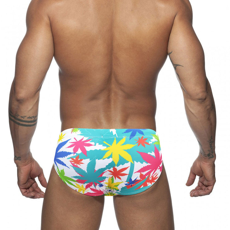 White Background Colorful Maple Leaf Printing Swim Briefs