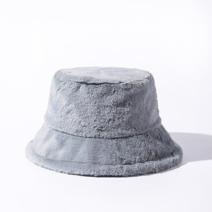 Children Solid Color Plush Bucket Hat