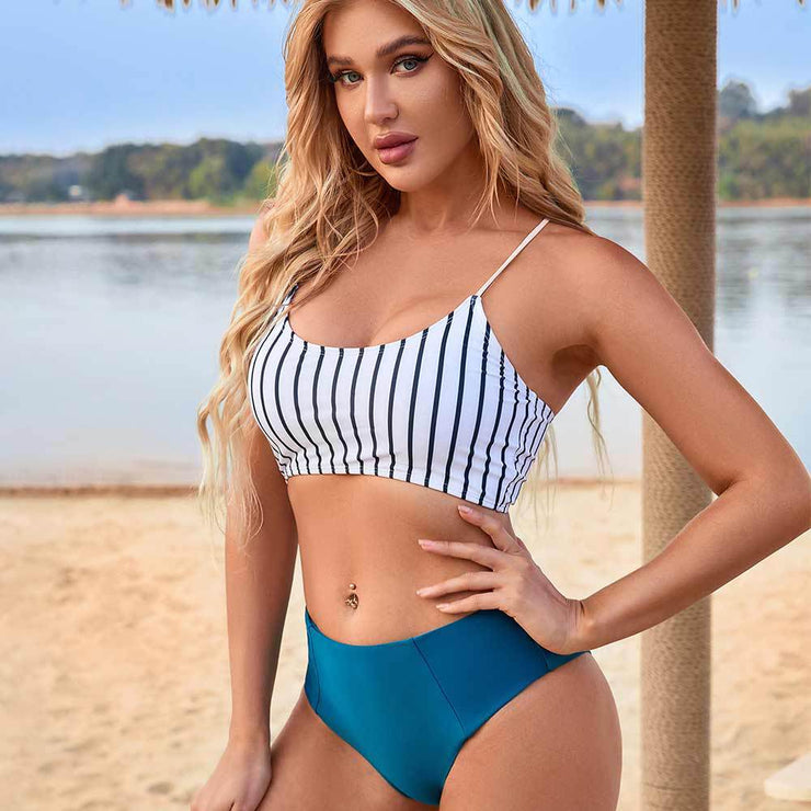 Slim Stripe Beach Vacation Swimsuit Women