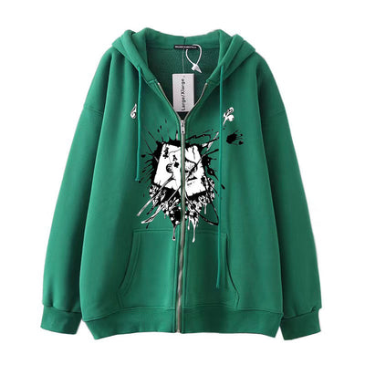 Dark Style Hip Hop Gothic Skull Zipper Hooded Sweatshirt