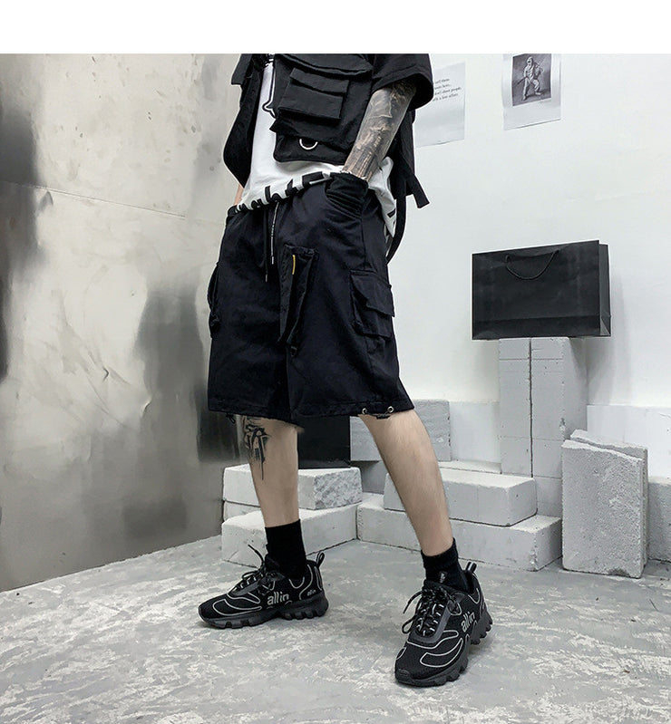 Men Fashion Brands Fried Street Embroidery Fifth Pants Drawstring Multi-bag Loose Casual Shorts