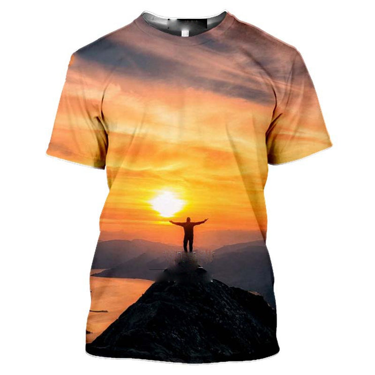 Men's Printed Round Neck Short Sleeved T-shirt