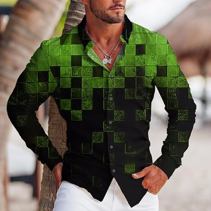 Colorful Printed Long Sleeve Lapel Shirt For Men