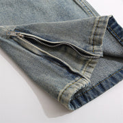 Men's Patchwork Washed Denim Straight Jeans