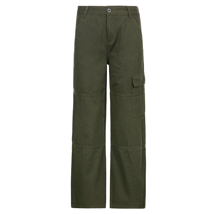 Casual Straight Solid Color Pocket Panel Cargo Trousers