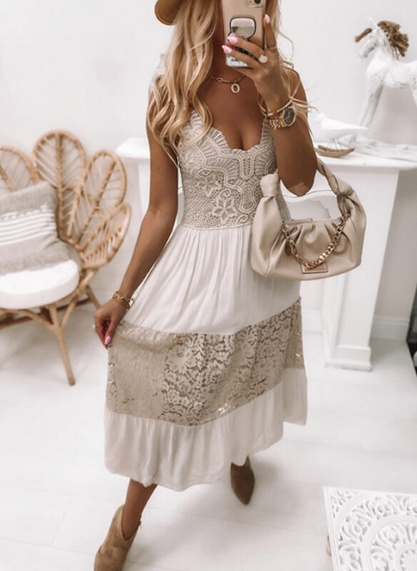 Sexy Sleeveless Lace Stitching Dress