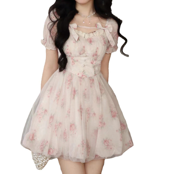 Graceful And Fashionable Floral Bow Dress