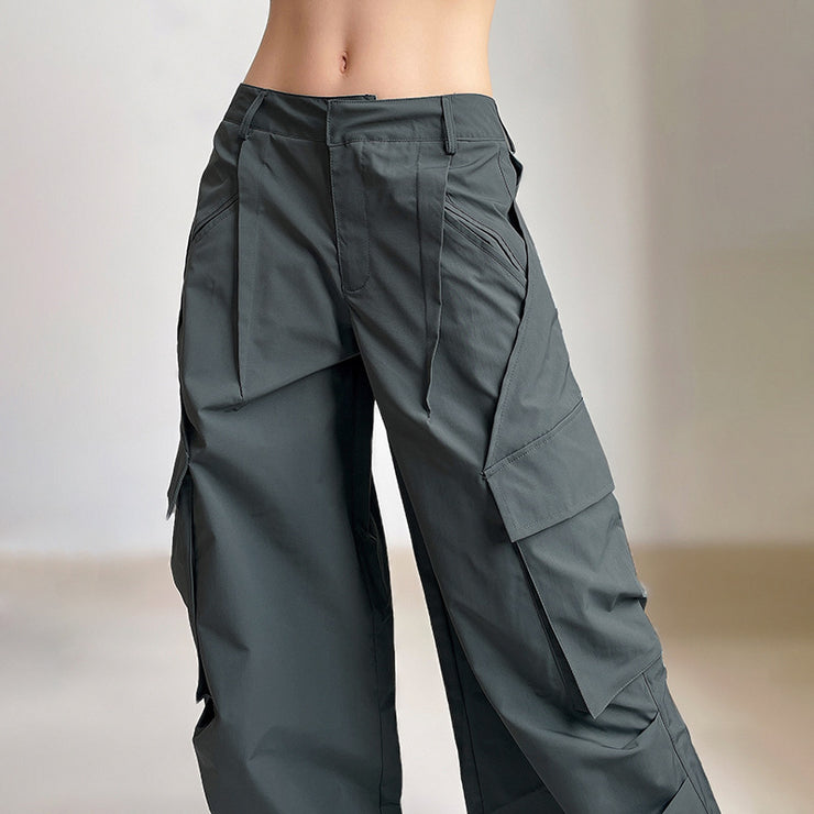 Crumpled Design Irregular Pockets Loose Wide Leg Trousers Casual Mopping Pants