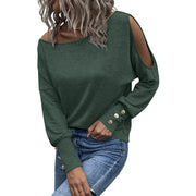 Solid Color Hollow-out Long-sleeved Top