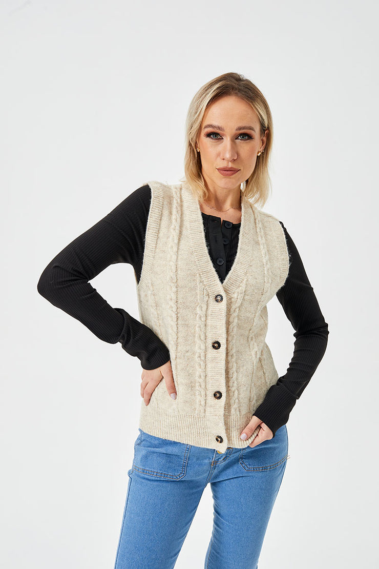 Women's Loose Casual Button Up Sweater Vest