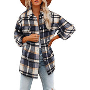 Women's Fashionable Woolen Plaid Shirt Jacket