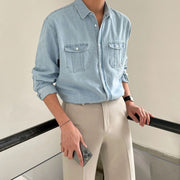 Korean Style Loose Blue Shirt Workwear