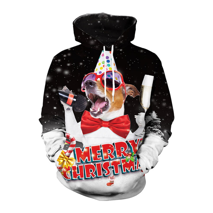 Men's Christmas Digital Printing Leisure Pullover Hooded Sweater