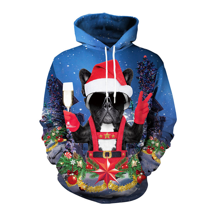 Men's Christmas Digital Printing Leisure Pullover Hooded Sweater