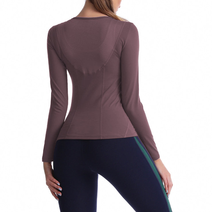 Round Neck Stretch Sports Long-sleeved Top Fitness Women