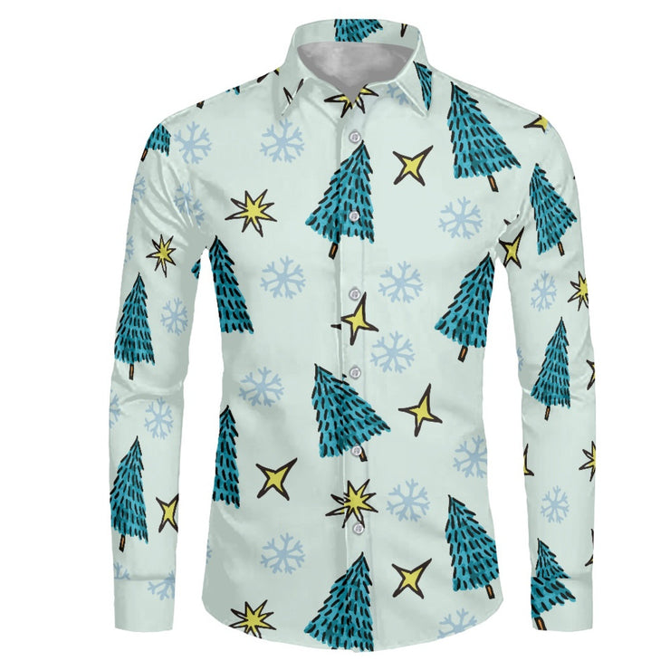 Men's Fashion Casual Christmas Element Printed Shirt Top