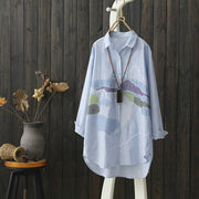 Women's Fashion Simple Embroidery Long Sleeve Cotton Linen Shirt