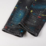 High Street Ripped Men's Splash-ink Paint Graffiti Jeans