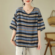 Women's Fashion Casual Cotton Linen Printed V-neck T-shirt